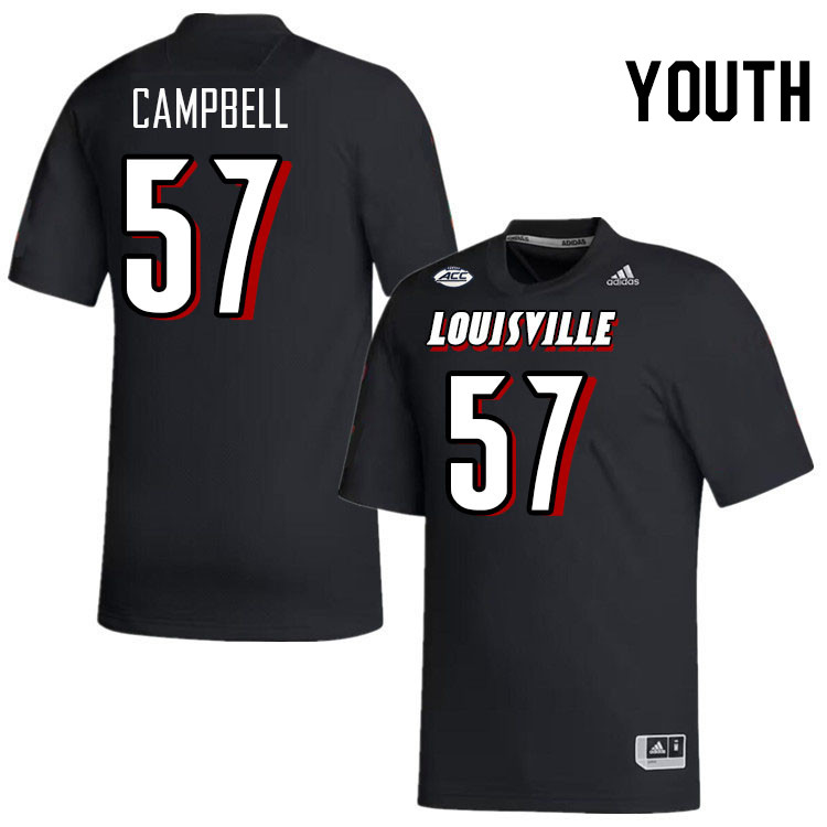 Youth #57 M.J. Campbell Louisville Cardinals College Football Jerseys Stitched-Black